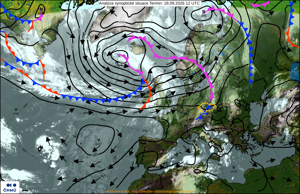 Aktuální synoptická mapa ČHMÚ